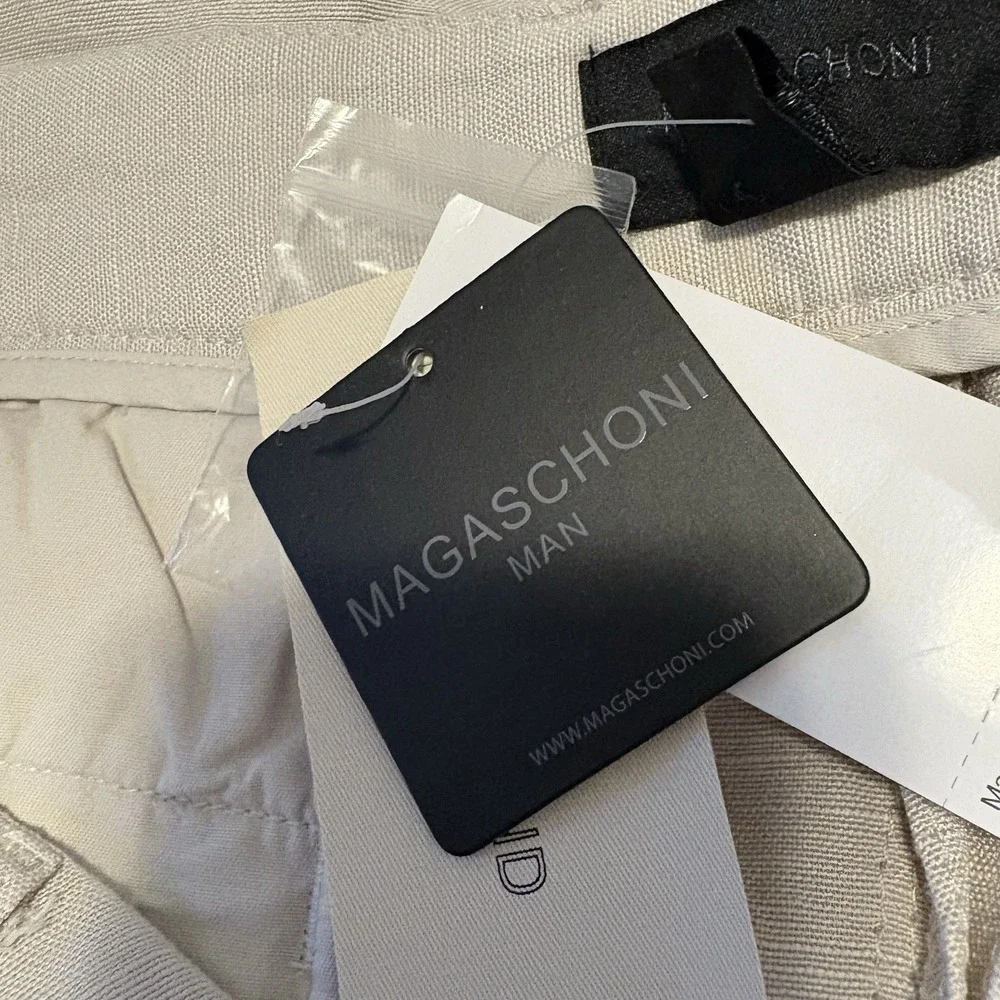 Magaschoni Man European Linen Blend Trousers Beige Straight Leg Mens Size 36 NEW